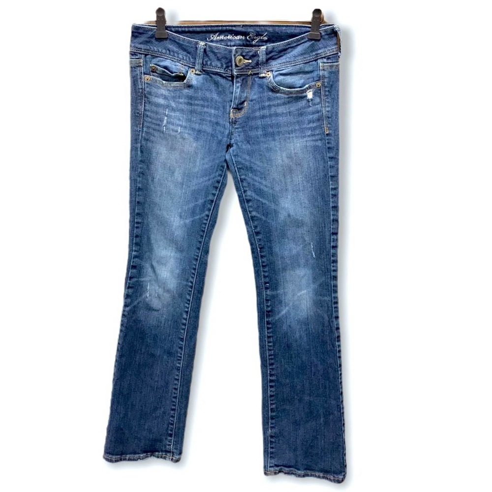 American Eagle Slim Boot Jeans Women’s Size 4 Short Denim Blue Embroidered